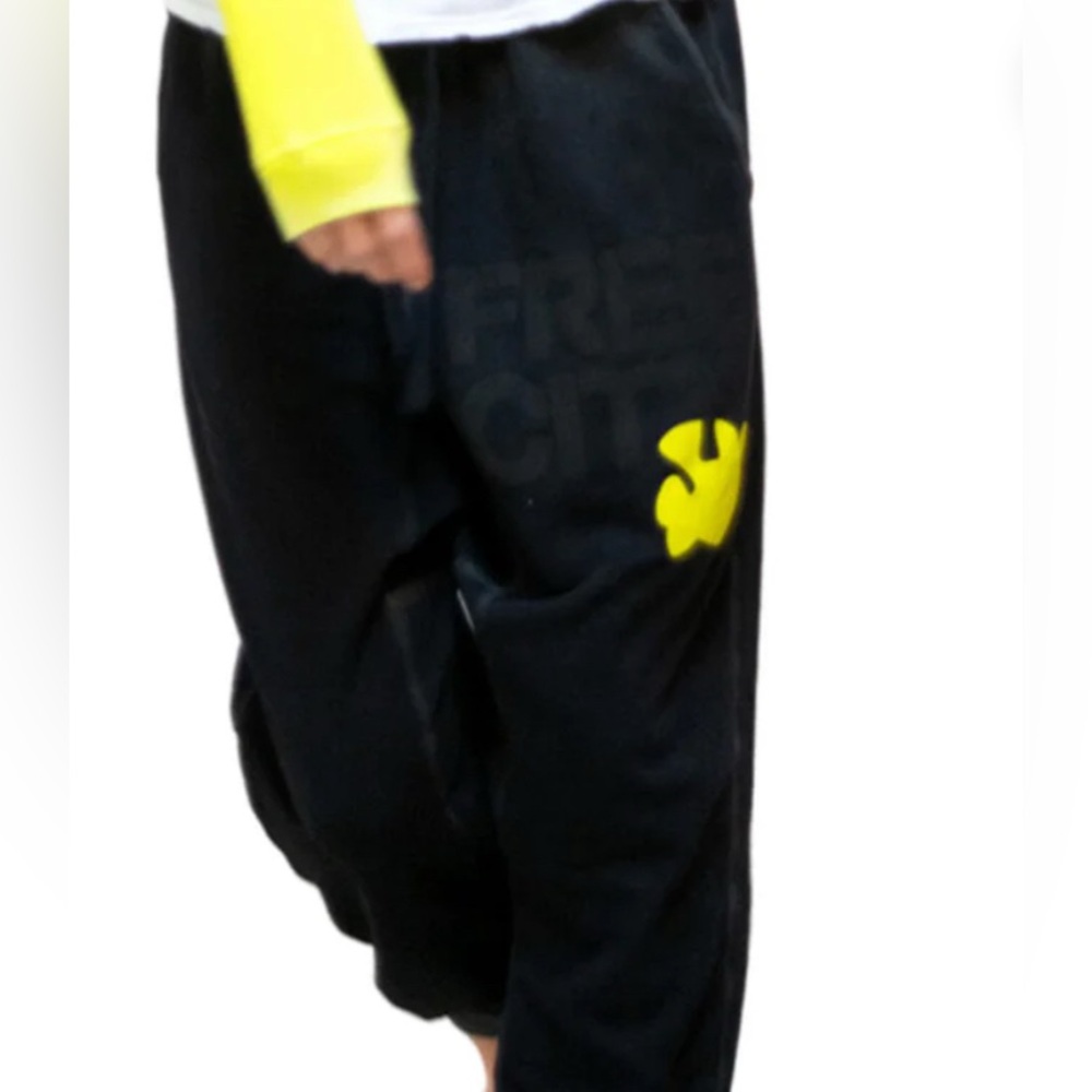 freecity Black and Yellow Sweatpants Relaxed Fit Joggers